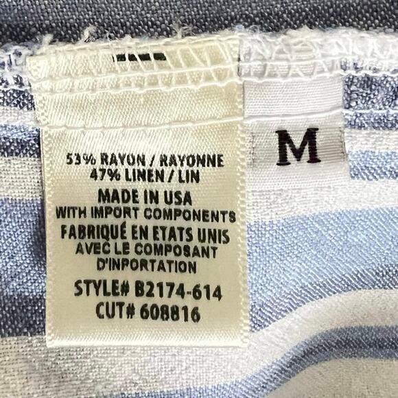 Bella Dahl Linen Blend Fringe Shirt Button Up Women’s Sz M Blue White Stripes - Picture 7 of 9